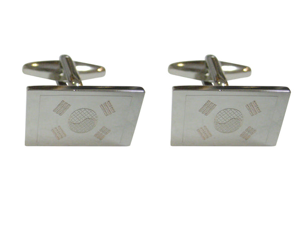 Silver Toned Etched South Korea Flag Cufflinks