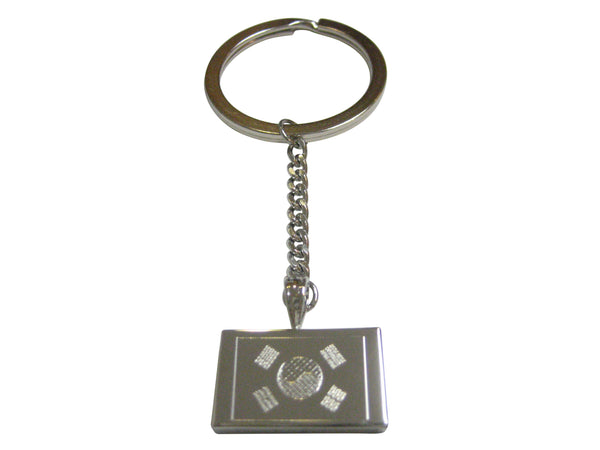 Silver Toned Etched South Korea Flag Pendant Keychain