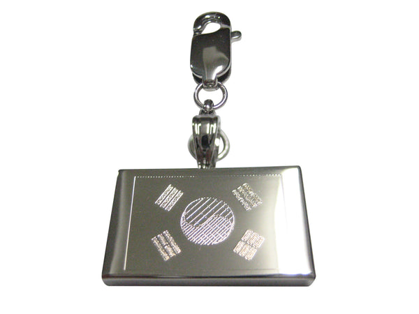 Silver Toned Etched South Korea Flag Pendant Zipper Pull Charm