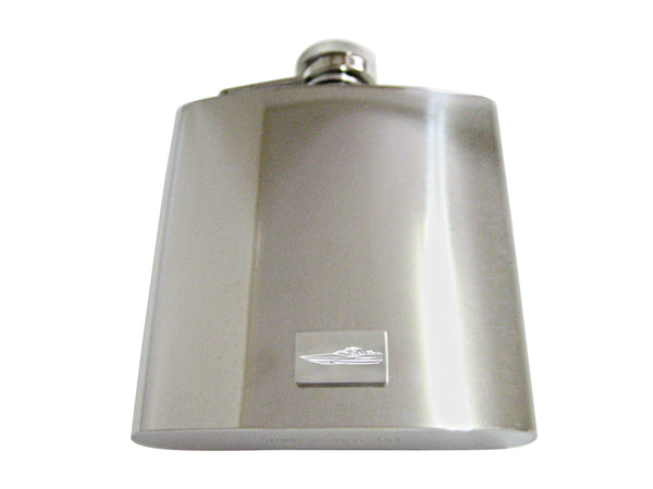 Silver Toned Etched Speed Boat 6 Oz. Stainless Steel Flask