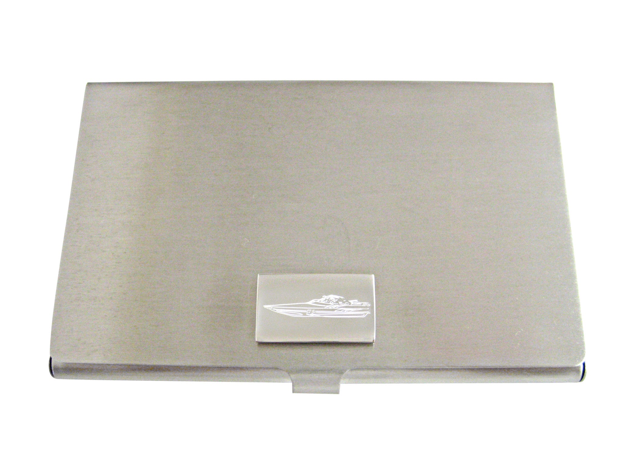 Silver Toned Etched Speed Boat Business Card Holder