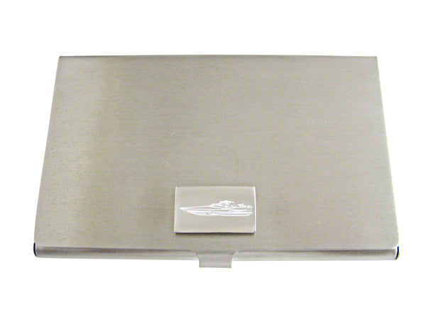 Silver Toned Etched Speed Boat Business Card Holder