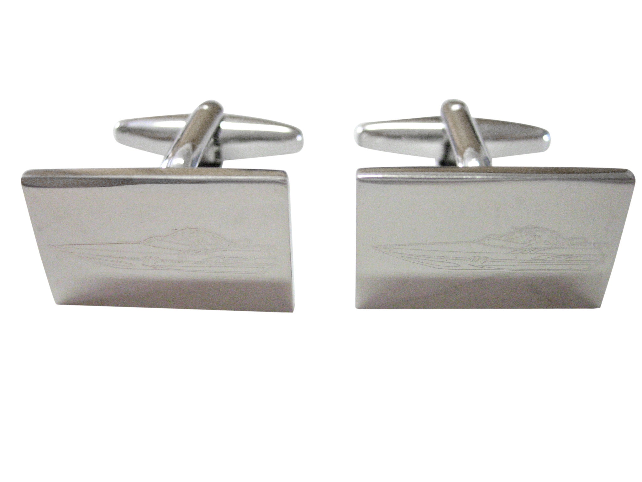 Silver Toned Etched Speed Boat Cufflinks