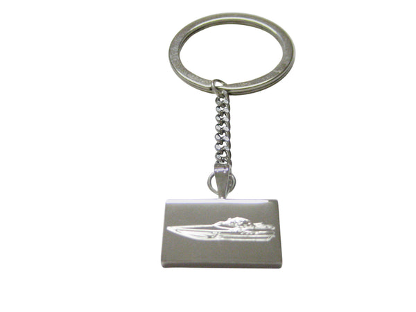 Silver Toned Etched Speed Boat Keychain