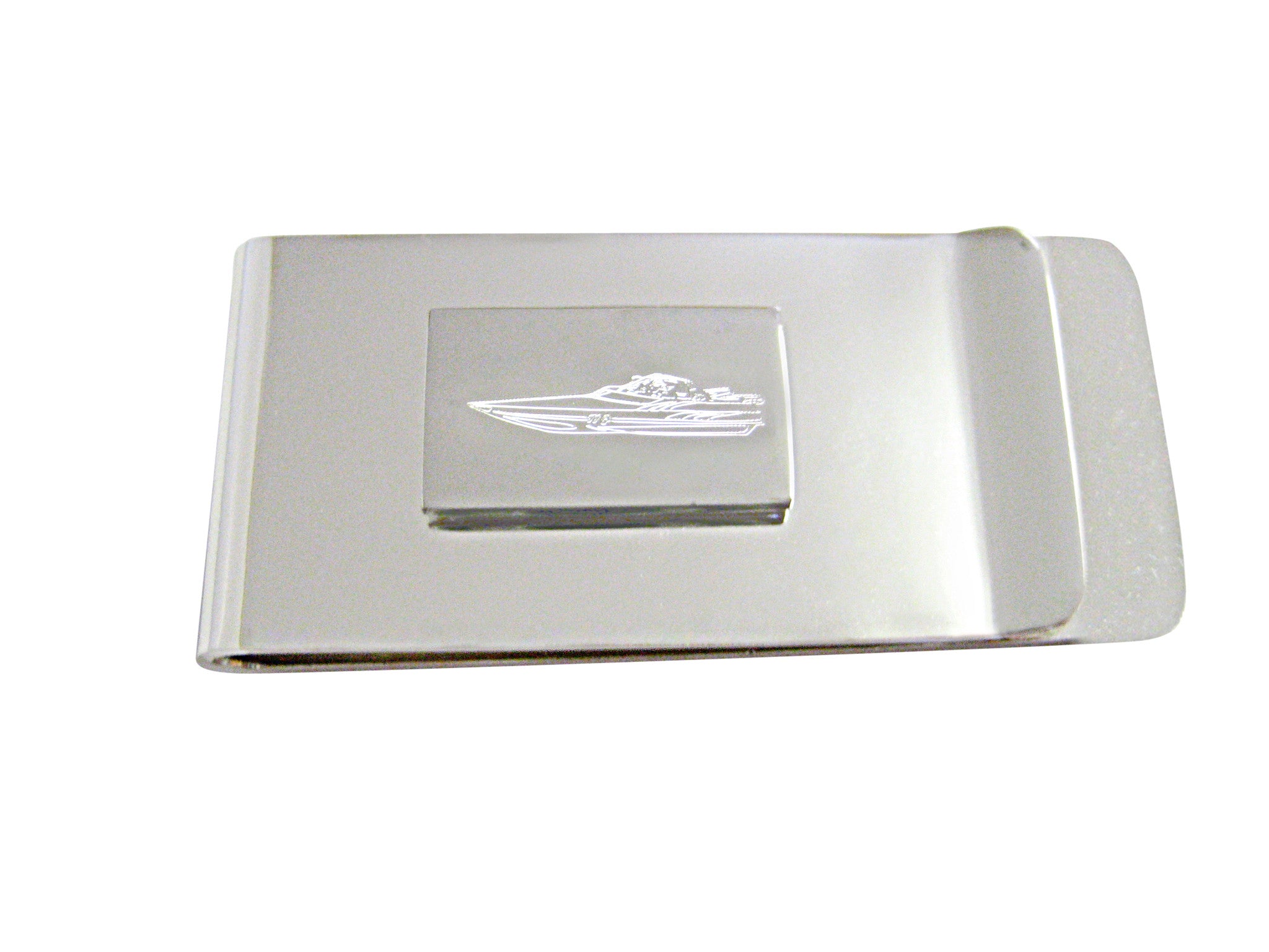 Silver Toned Etched Speed Boat Money Clip