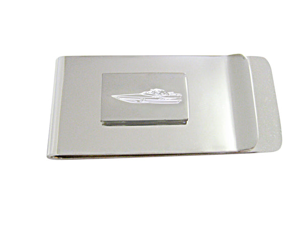 Silver Toned Etched Speed Boat Money Clip