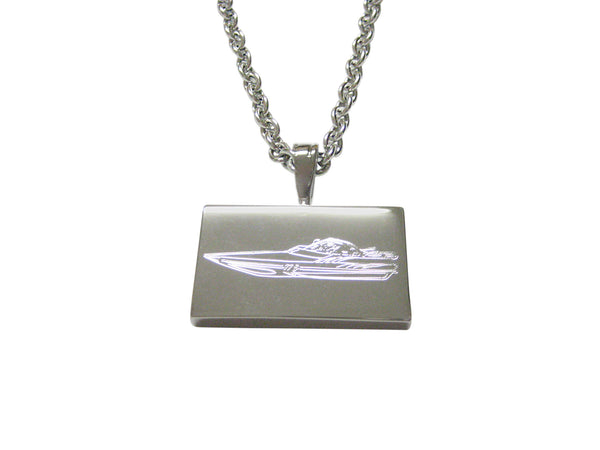 Silver Toned Etched Speed Boat Pendant Necklace