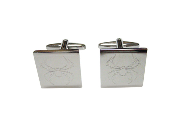 Silver Toned Etched Spider Bug Insect Cufflinks