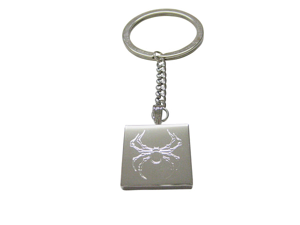 Silver Toned Etched Spider Bug Insect Keychain