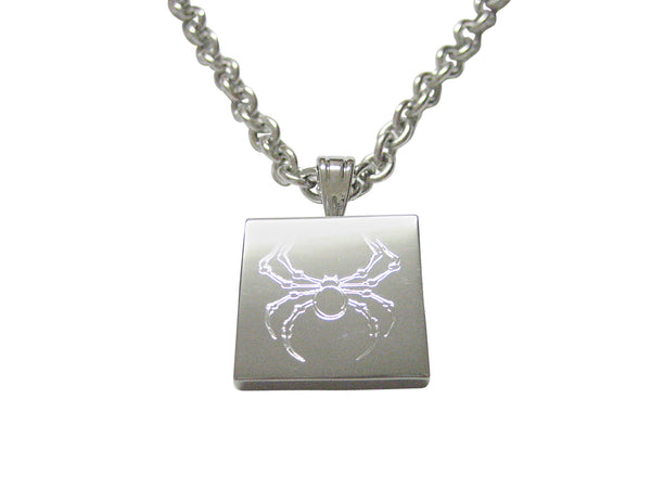 Silver Toned Etched Spider Bug Insect Necklace