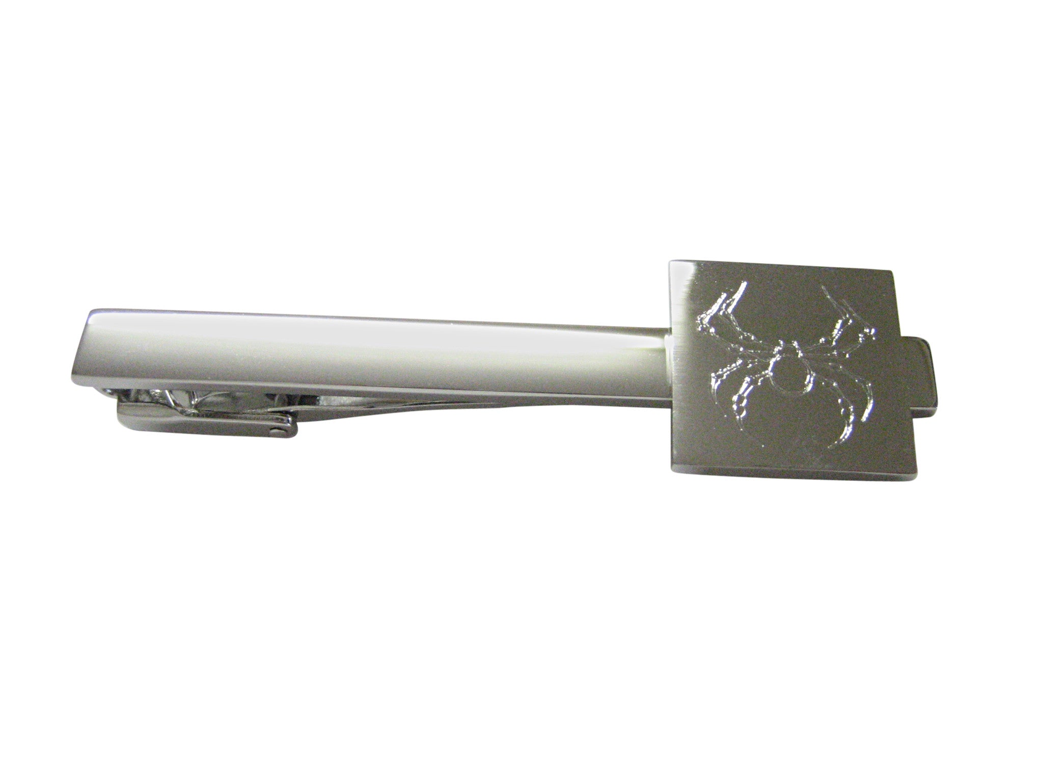 Silver Toned Etched Spider Bug Insect Square Tie Clip