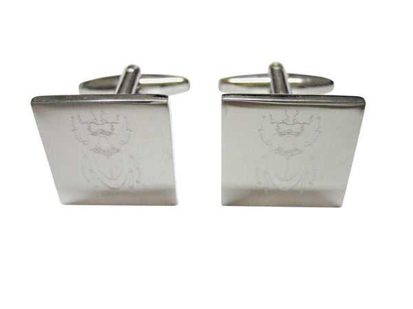 Silver Toned Etched Spiky Beetle Insect Cufflinks