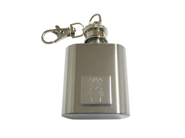 Silver Toned Etched Spiky Beetle Insect 1 Oz. Stainless Steel Key Chain Flask