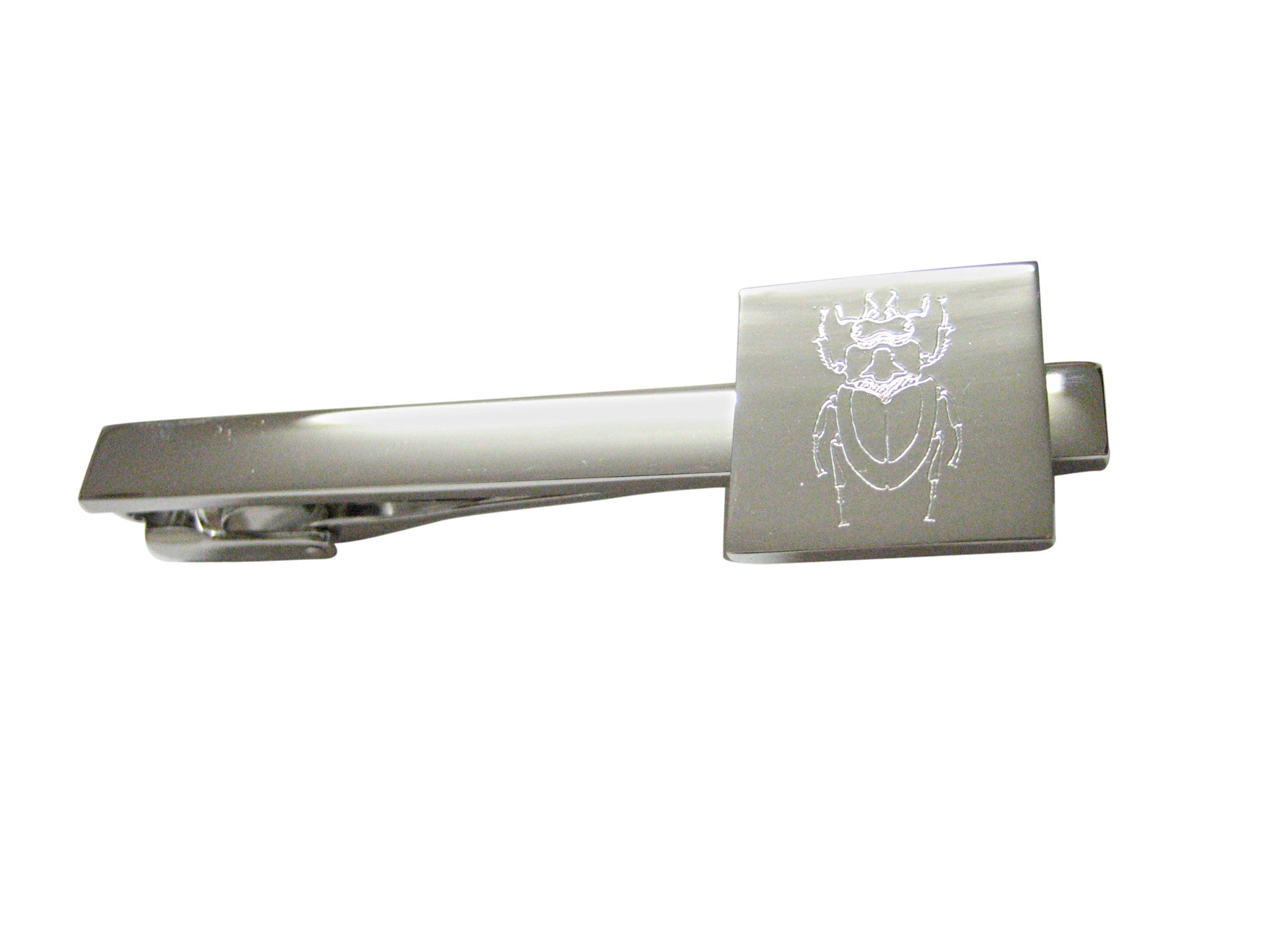 Silver Toned Etched Spiky Beetle Insect Squre Tie Clip