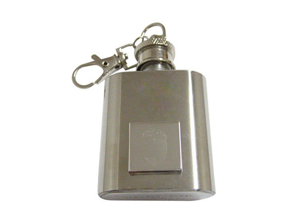 Silver Toned Etched Square Acorn Pendant 1 Oz. Stainless Steel Key Chain Flask