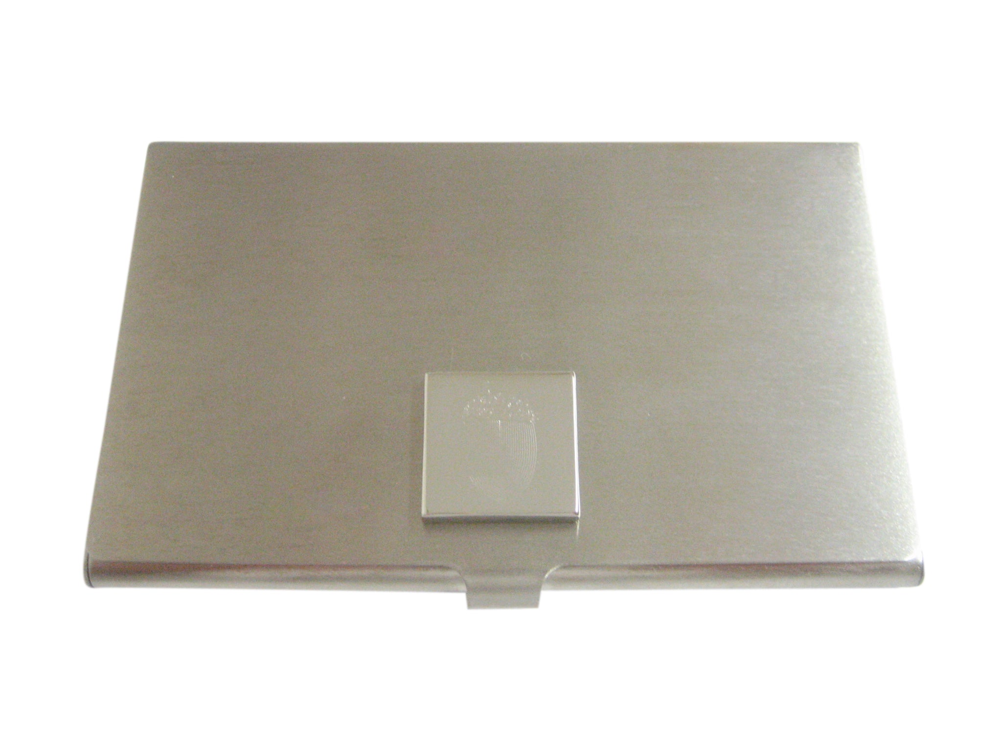Silver Toned Etched Square Acorn Pendant Business Card Holder