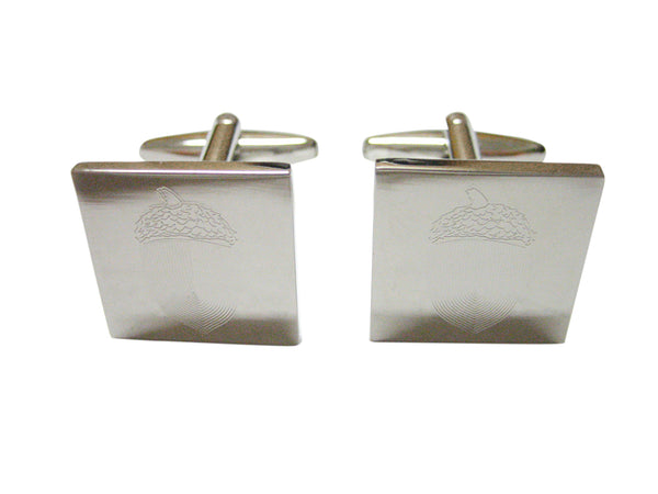 Silver Toned Etched Square Acorn Pendant Cufflinks