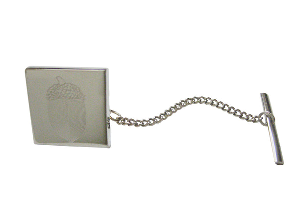 Silver Toned Etched Square Acorn Tie Tack