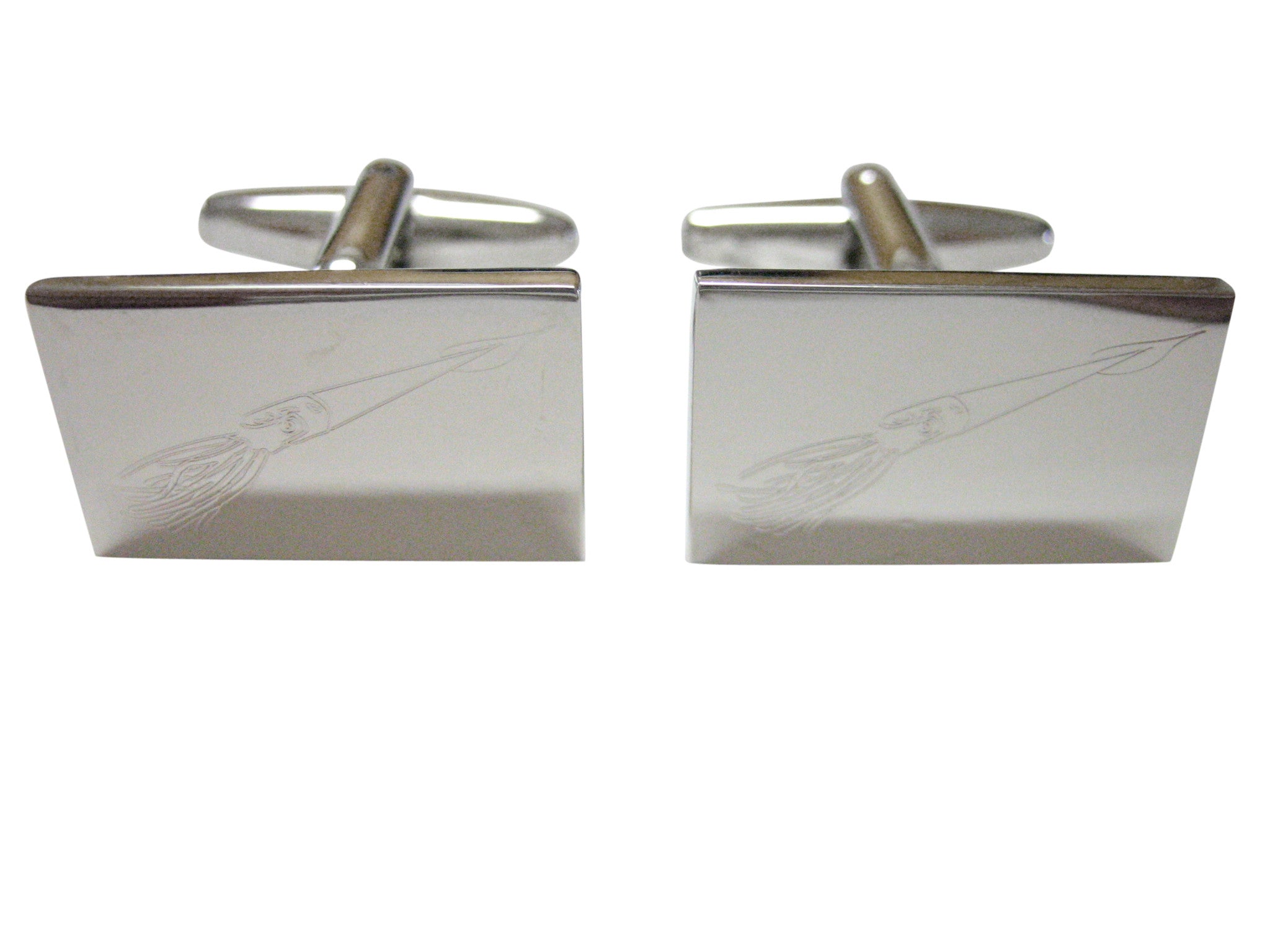 Silver Toned Etched Squid Cufflinks