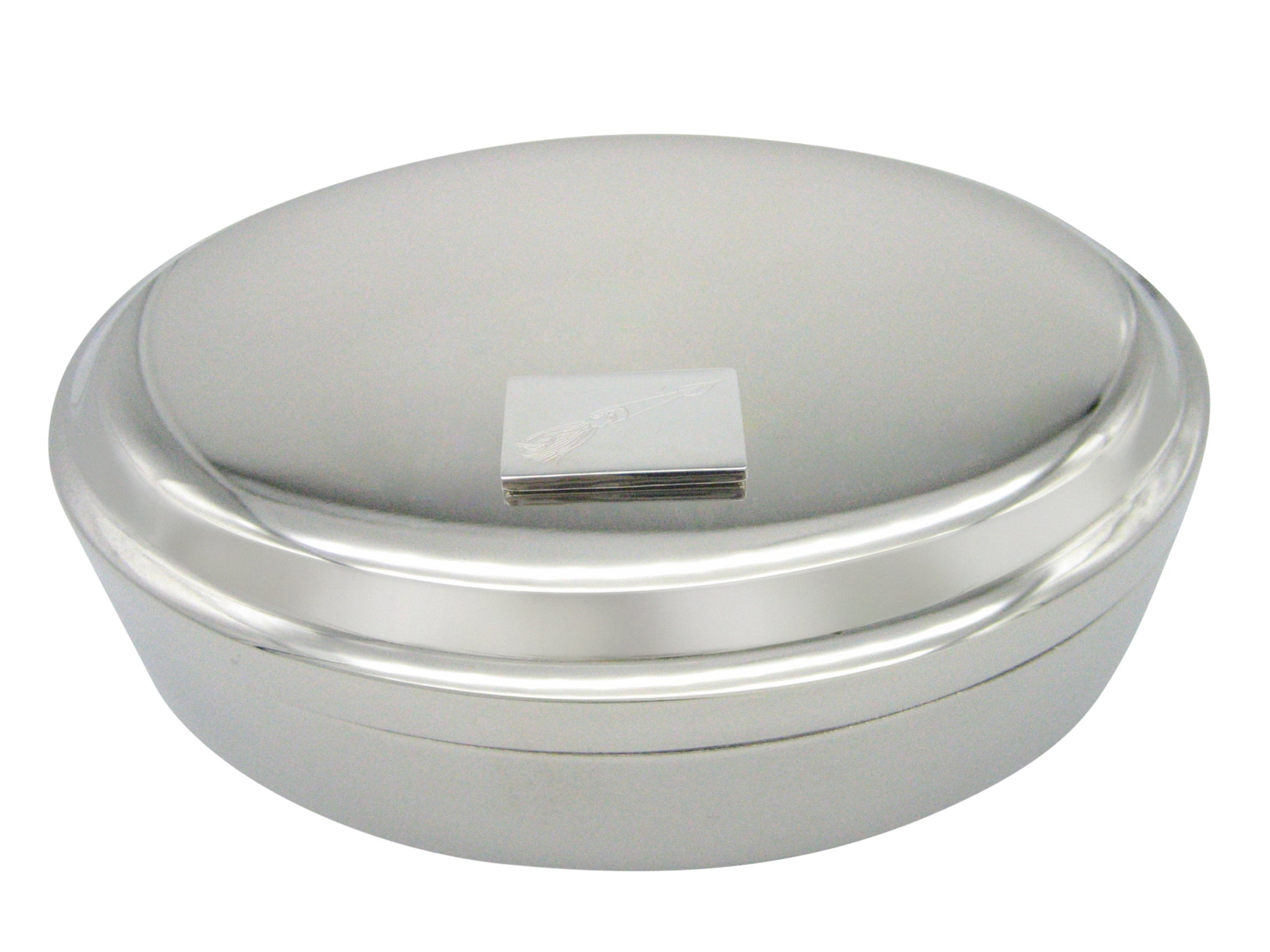 Silver Toned Etched Squid Pendant Oval Trinket Jewelry Box