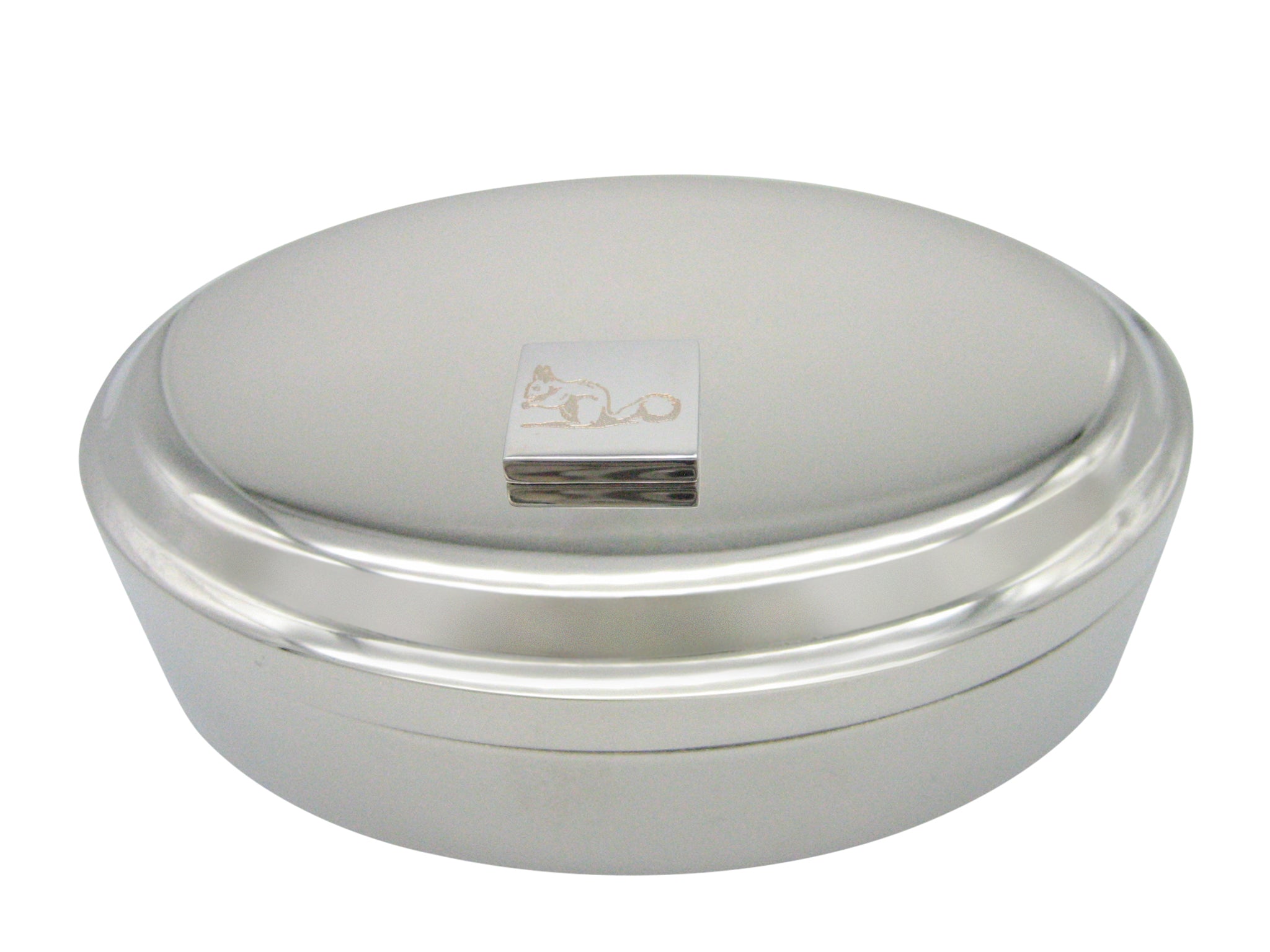 Silver Toned Etched Squirrel Pendant Oval Trinket Jewelry Box