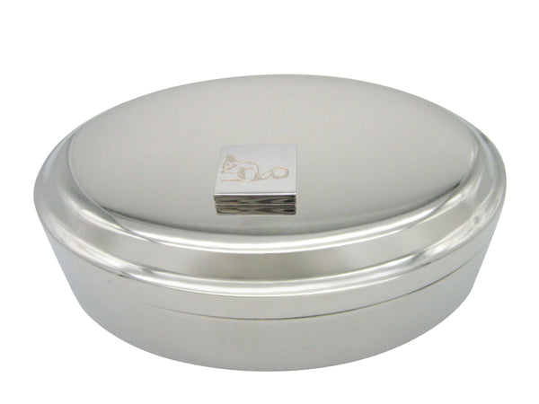 Silver Toned Etched Squirrel Pendant Oval Trinket Jewelry Box