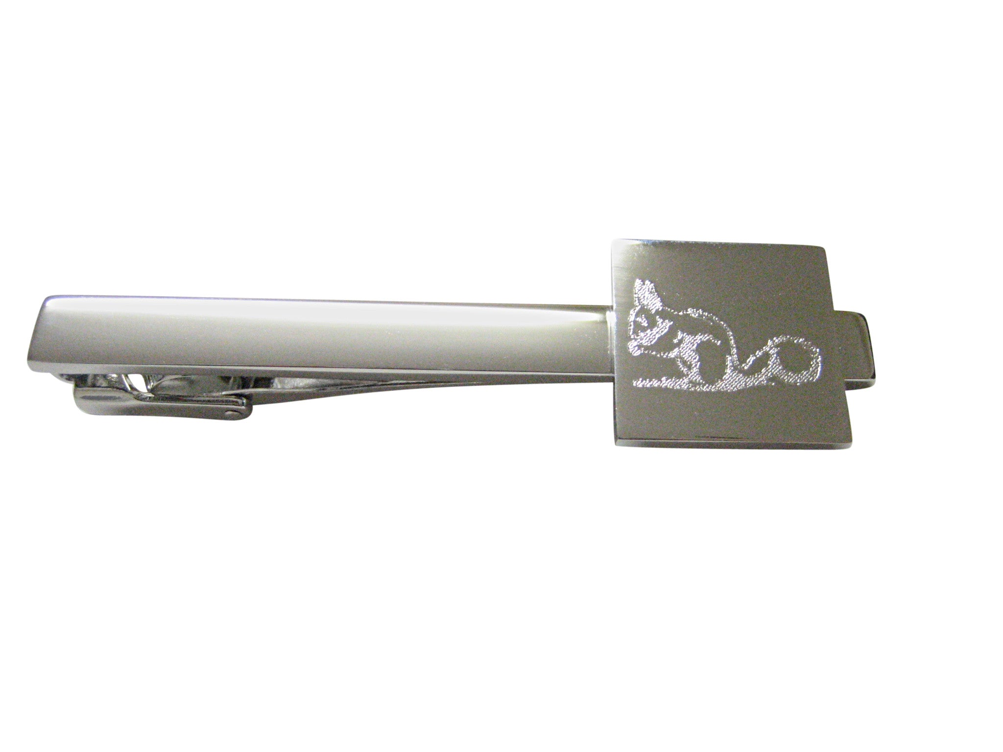 Silver Toned Etched Squirrel Square Tie Clip