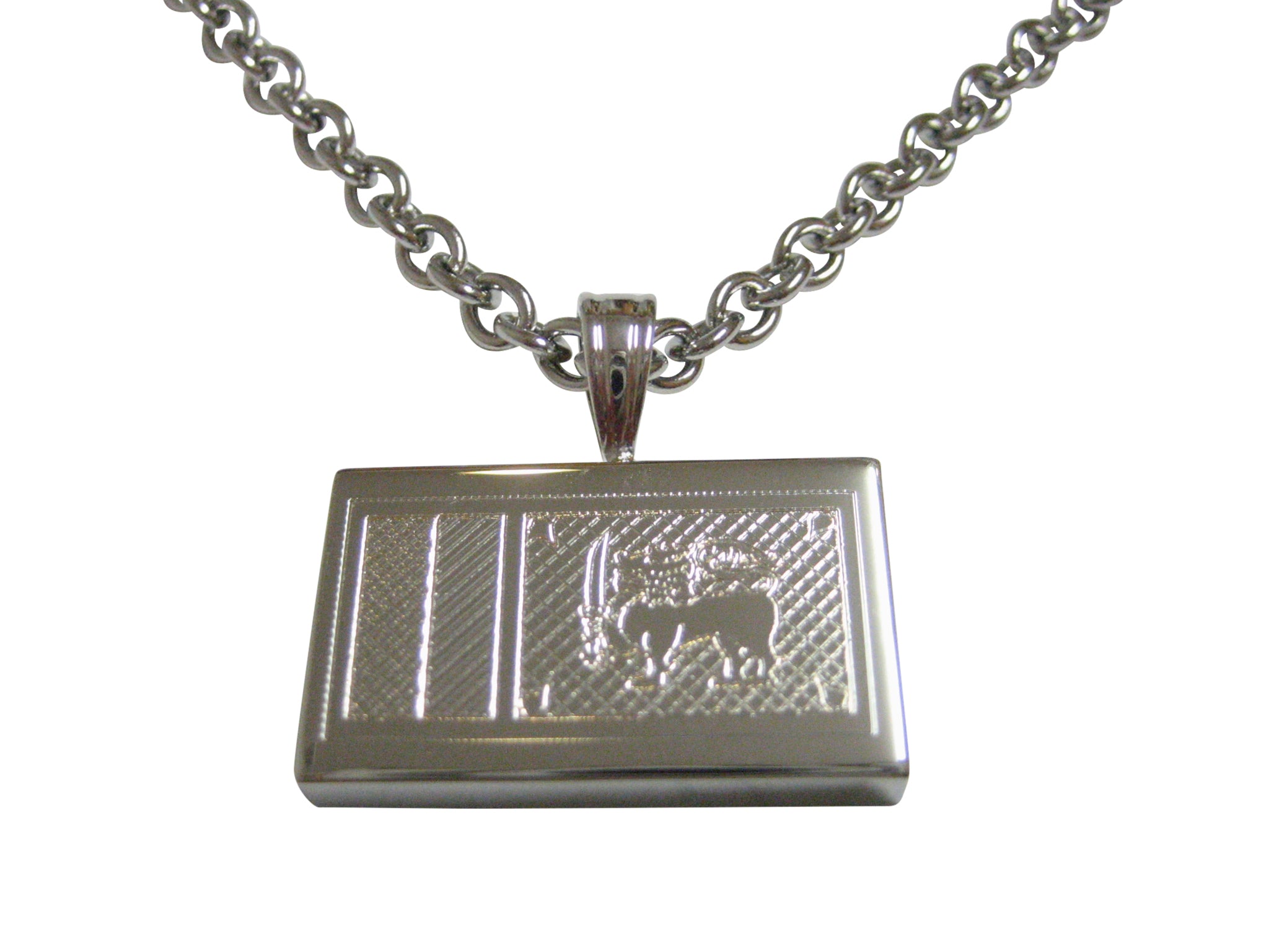 Silver Toned Etched Sri Lanka Flag Pendant Necklace