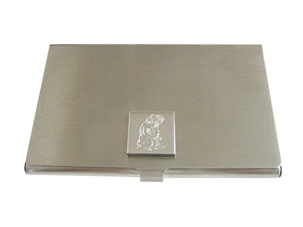 Silver Toned Etched Standing Beaver Business Card Holder