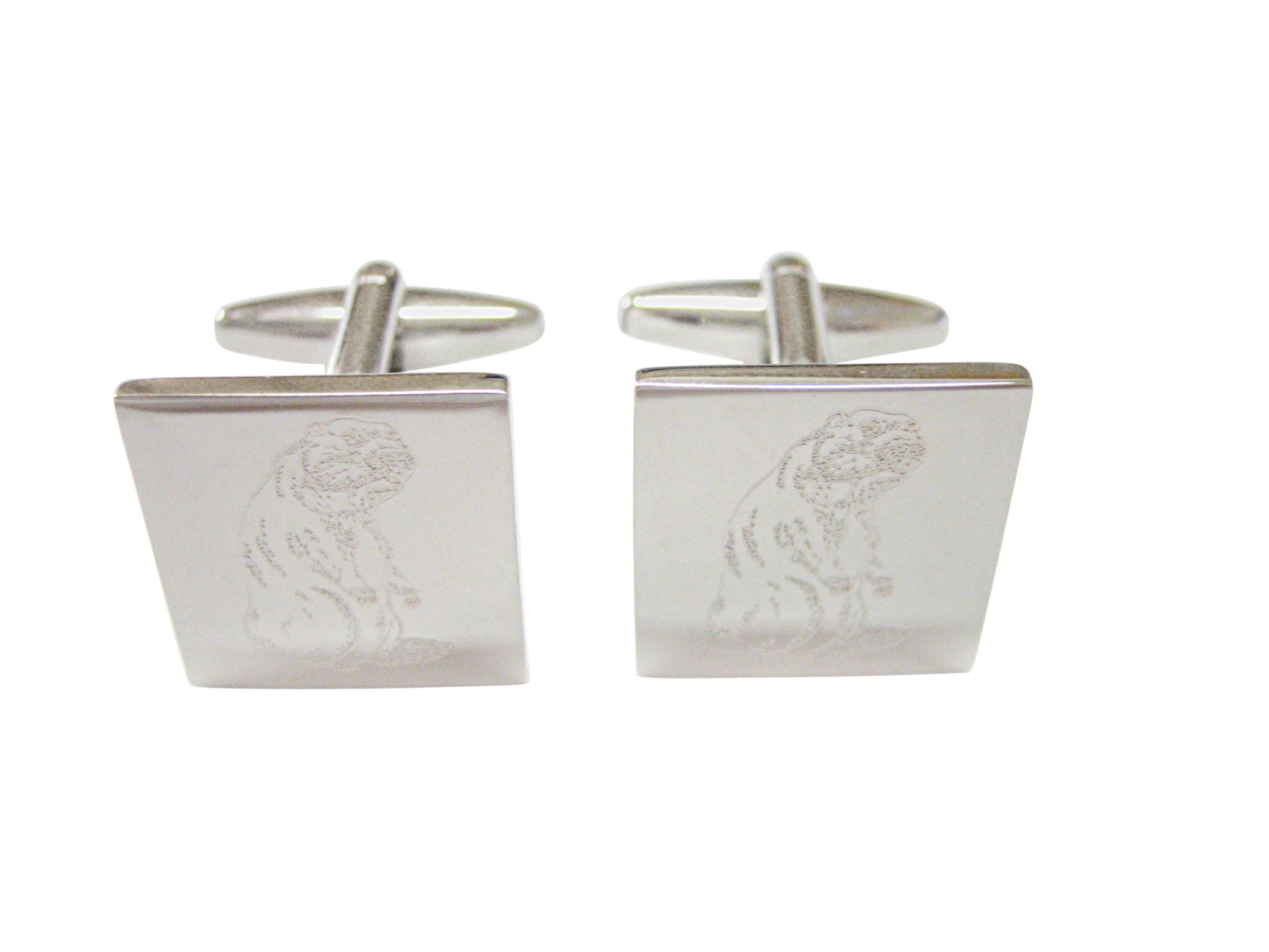 Silver Toned Etched Standing Beaver Cufflinks