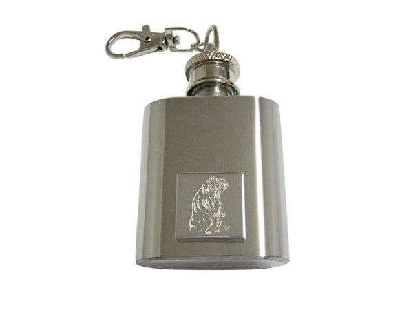 Silver Toned Etched Standing Beaver 1 Oz. Stainless Steel Key Chain Flask