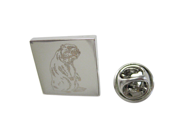 Silver Toned Etched Standing Beaver Lapel Pin