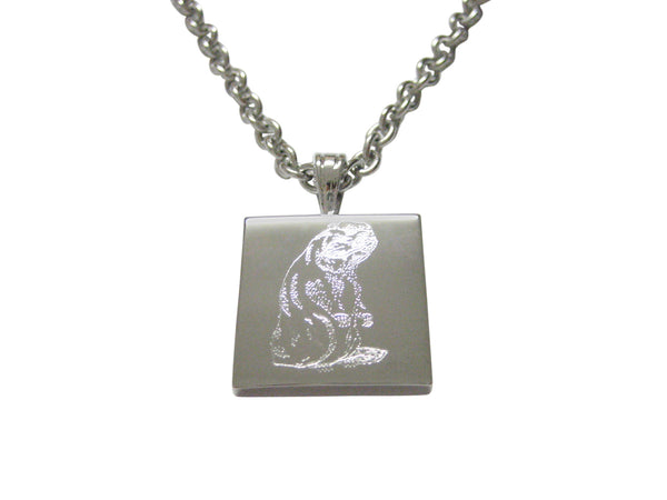 Silver Toned Etched Standing Beaver Pendant Necklace