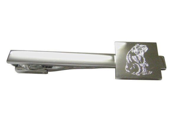 Silver Toned Etched Standing Beaver Square Tie Clip