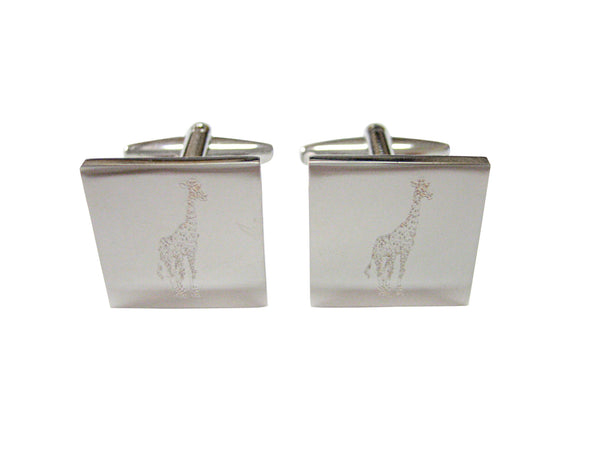 Silver Toned Etched Standing Giraffe Cufflinks