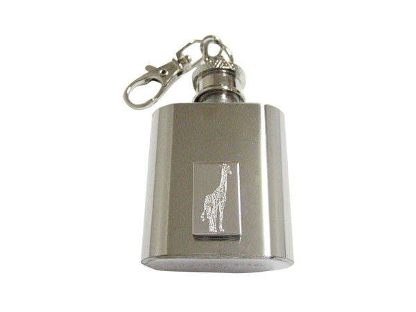 Silver Toned Etched Standing Giraffe 1 Oz. Stainless Steel Key Chain Flask