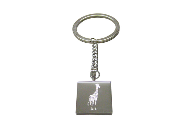 Silver Toned Etched Standing Giraffe Keychain