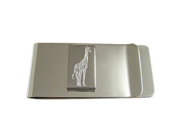 Silver Toned Etched Standing Giraffe Money Clip