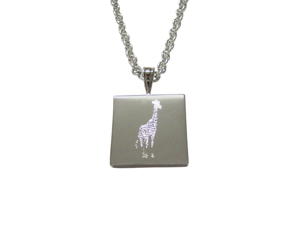 Silver Toned Etched Standing Giraffe Pendant Necklace