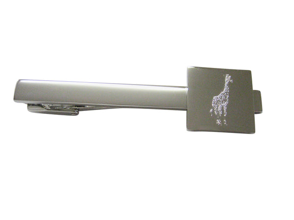 Silver Toned Etched Standing Giraffe Square Tie Clip