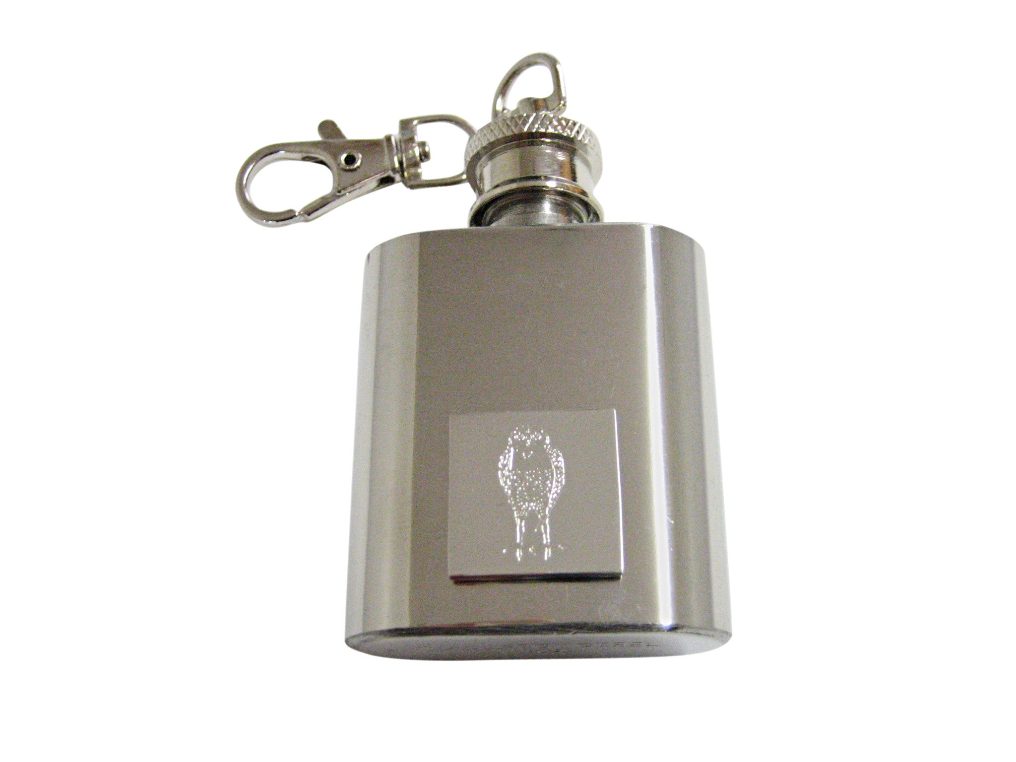 Silver Toned Etched Standing Owl 1 Oz. Stainless Steel Key Chain Flask