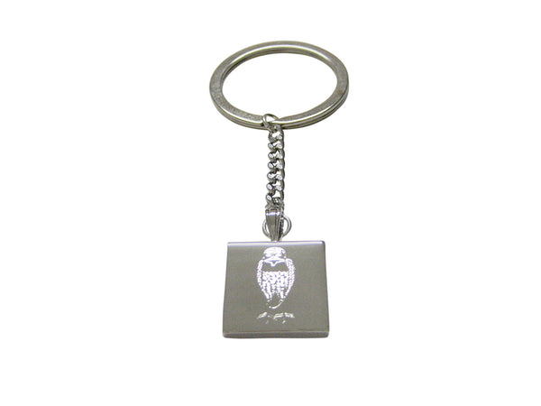 Silver Toned Etched Standing Owl Keychain