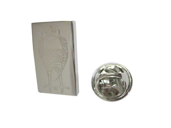 Silver Toned Etched Standing Owl Lapel Pin