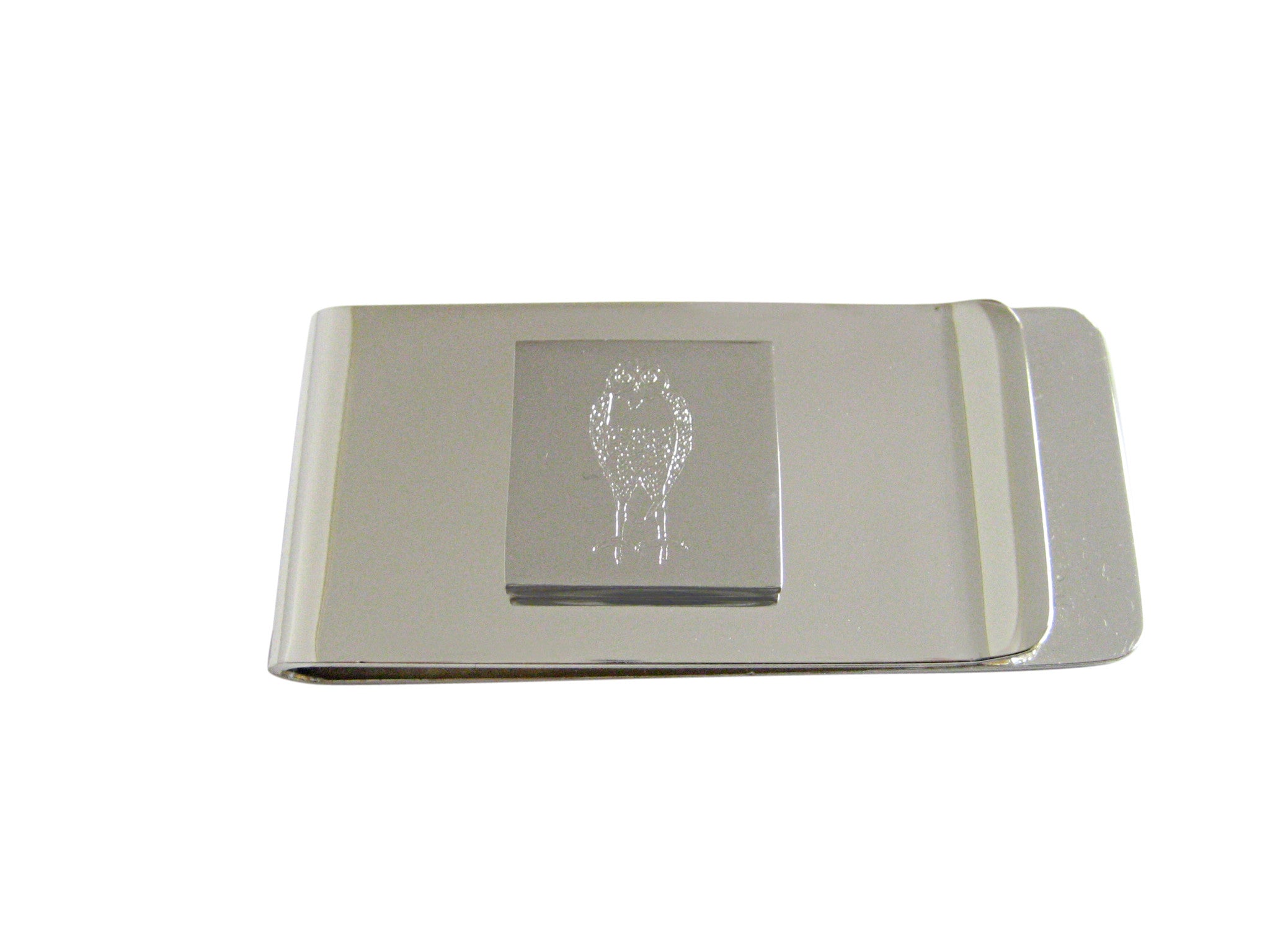 Silver Toned Etched Standing Owl Money Clip