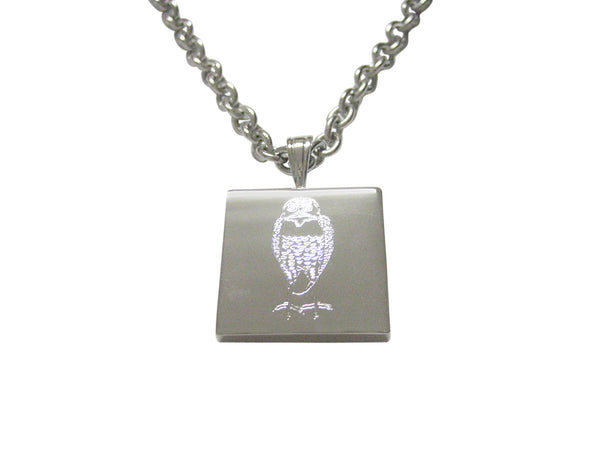 Silver Toned Etched Standing Owl Pendant Necklace
