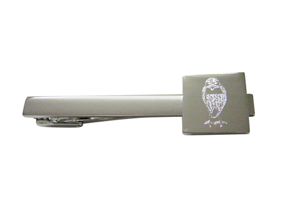 Silver Toned Etched Standing Owl Square Tie Clip
