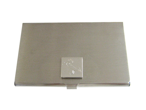 Silver Toned Etched Standing Pelican Bird Business Card Holder