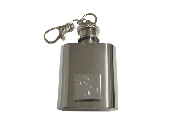 Silver Toned Etched Standing Pelican Bird 1 Oz. Stainless Steel Key Chain Flask