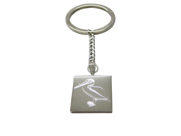 Silver Toned Etched Standing Pelican Bird Keychain