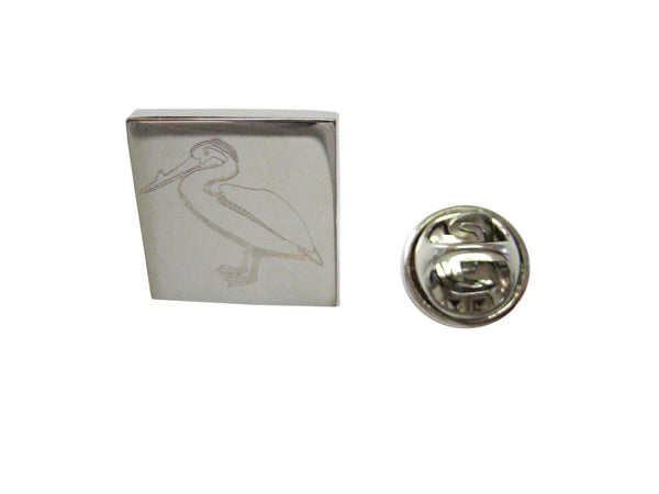 Silver Toned Etched Standing Pelican Bird Lapel Pin